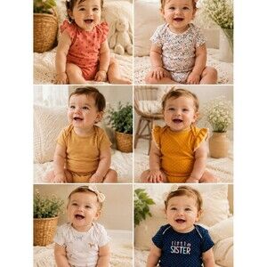 6 Pc Baby Girl Bodysuit Bundle Carter’s 6-24M Floral Polka Dot Sister Onesie